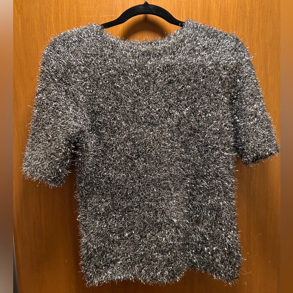 INC Short Sleeved Silver Shimmer Sweater Size XS